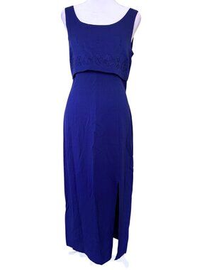 Sleeveless Royal Blue Midi Dress with Front Slit